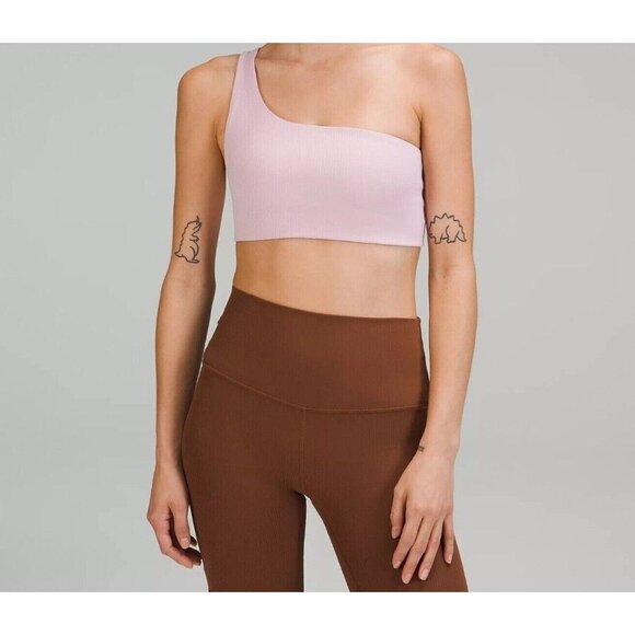 Lululemon Ribbed Nulu Pink Asymmetrical Yoga Light Support, A/B Cup Bra Sz 10 - Picture 3 of 6